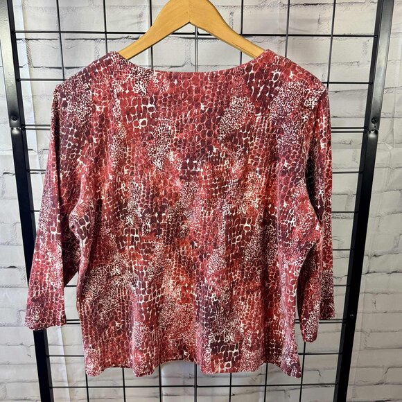 Ruby Rd. Favorites XL Red Snakeskin Print Stretch Top 3/4 Sleeve - Picture 2 of 5